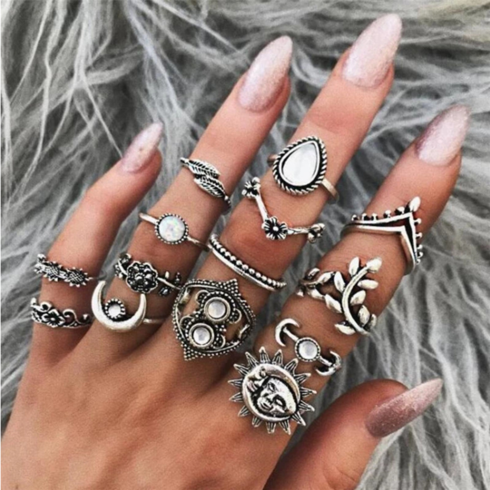 14 Piece Sun Moon Midi Ring Set Size 5-7.5